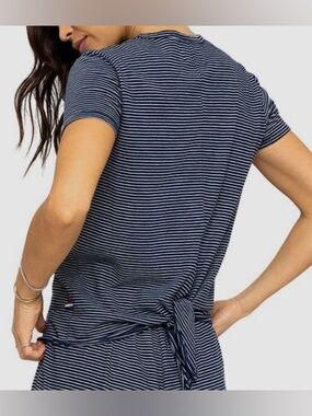 $92 Anthrolologie Sol Angeles Women's Blue Cotton Striped Tie Back T-Shirt Top M